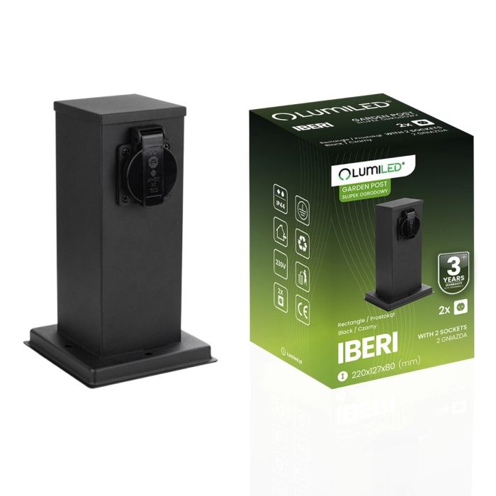 Außenpfahl mit Steckdose – Stehend – 230V – 22 cm – 2x geerdete Außensteckdose