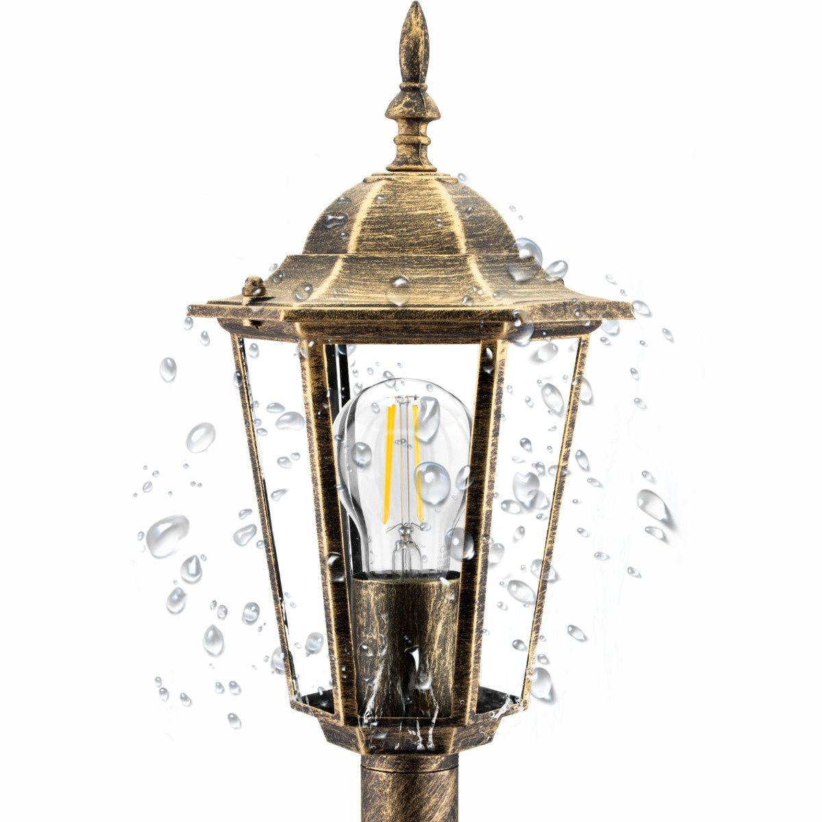 Gartenleuchte – Niedrige Außenlaterne auf Pfahl – 1 m hoch – E27 – Patina