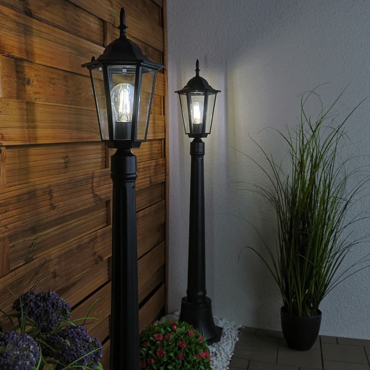 Gartenlaterne – Außenlampe auf Mast – E27 – 1 m hoch – Schwarz