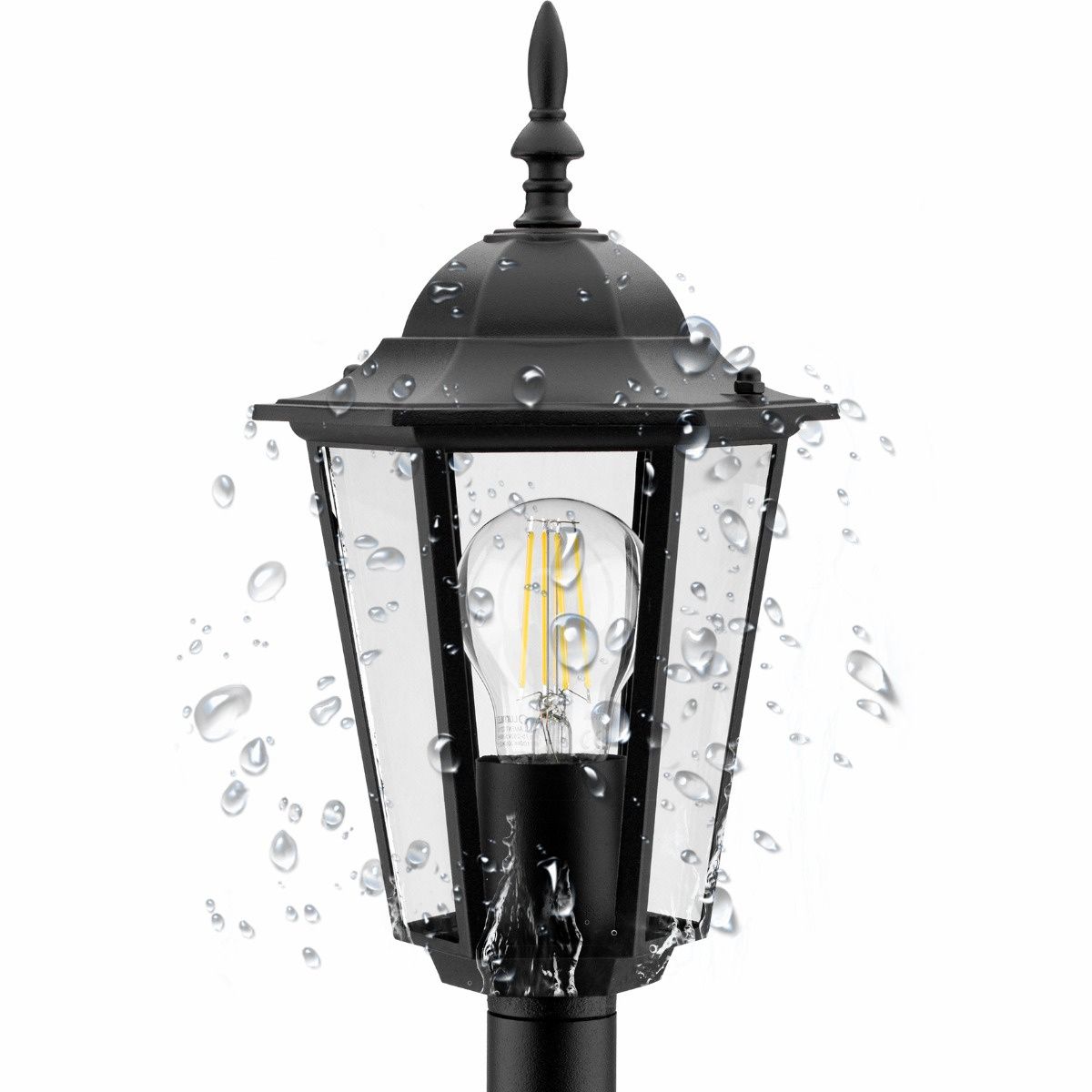Gartenlaterne – Außenlampe auf Mast – E27 – 1 m hoch – Schwarz