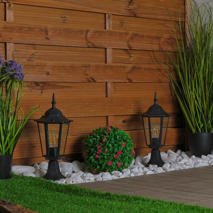 Außenlampe – Gartenlaterne auf Pfahl – E27-Fassung – 42 cm hoch – Schwarz