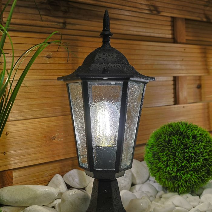 Außenlampe – Gartenlaterne auf Pfahl – E27-Fassung – 42 cm hoch – Schwarz
