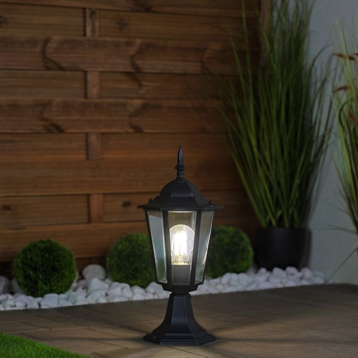 Außenlampe – Gartenlaterne auf Mast – E27-Fassung – 42 cm hoch – schwarz