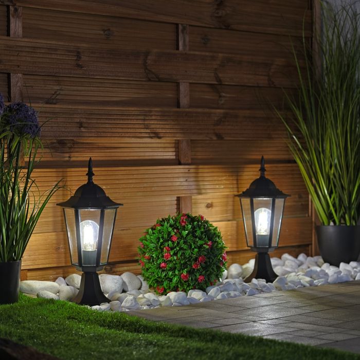 Außenlampe – Gartenlaterne auf Pfahl – E27-Fassung – 42 cm hoch – Schwarz