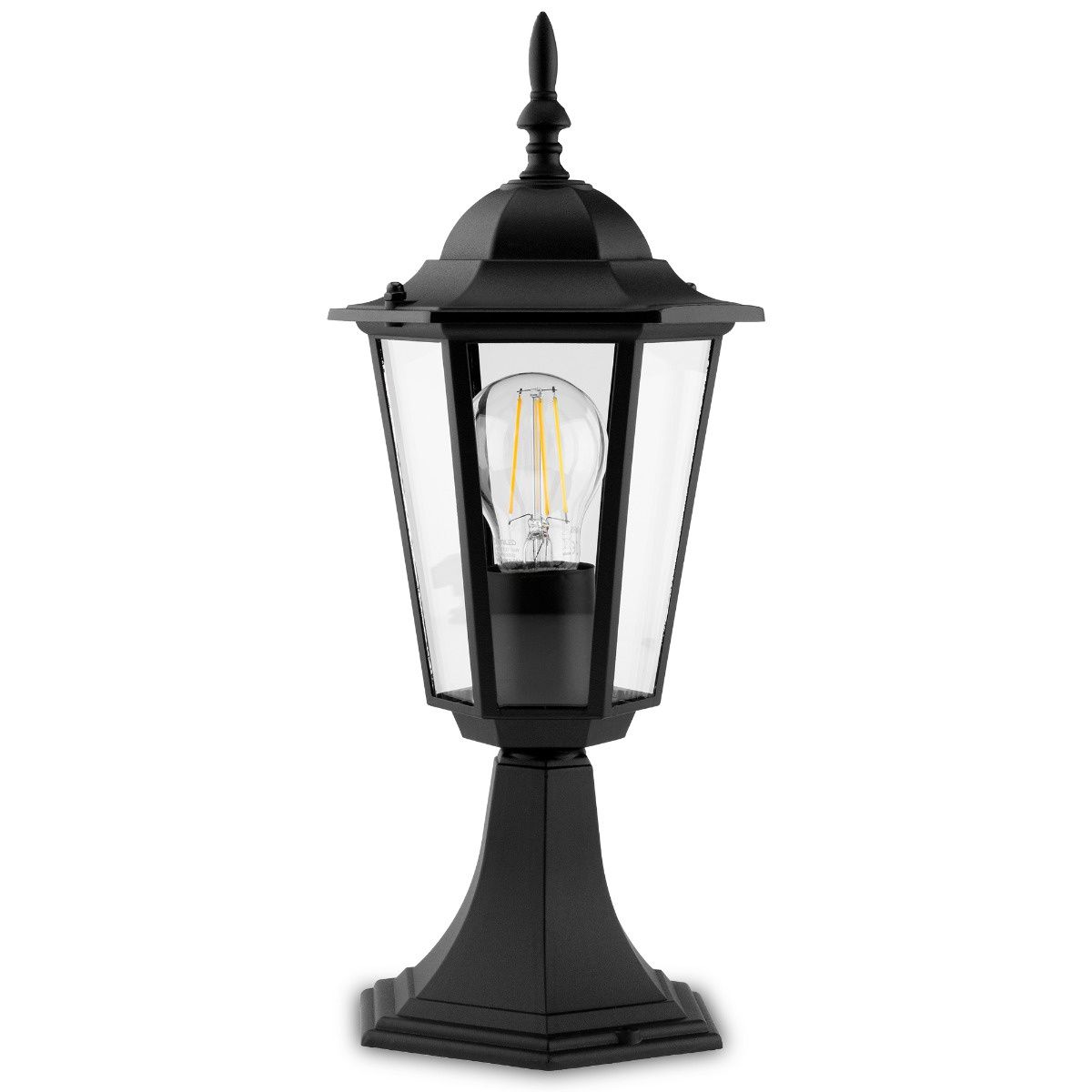 Stehende Außenlaterne 42cm – Schwarz – E27 Fassung – Aluminium & Glas – IP44