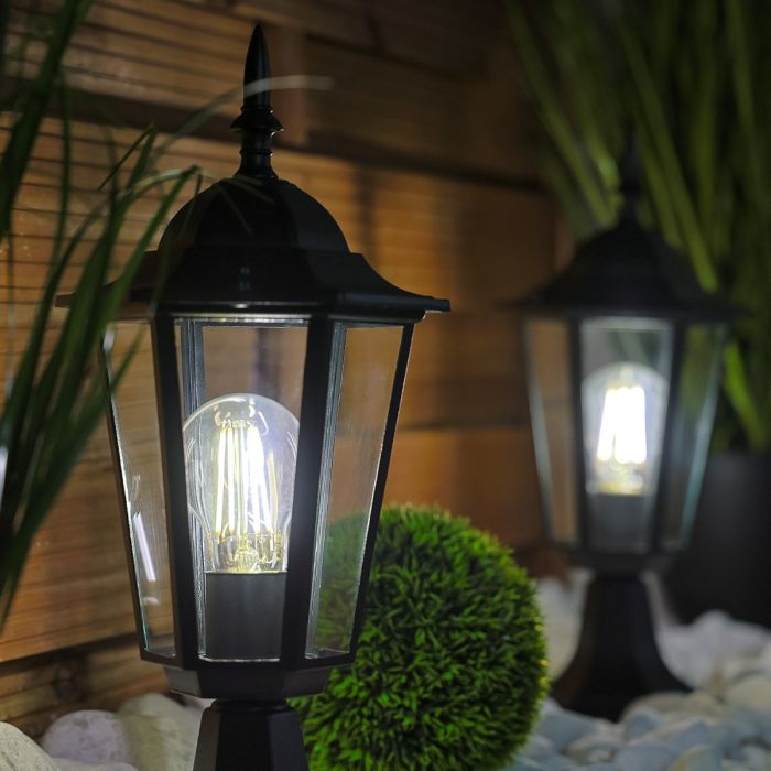 Außenlampe – Gartenlaterne auf Pfahl – E27-Fassung – 42 cm hoch – Schwarz