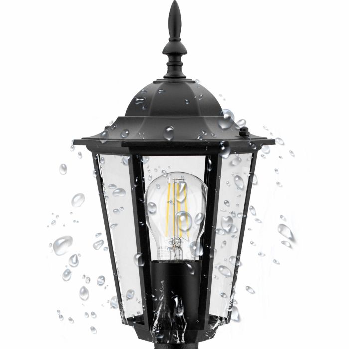 Außenlampe – Gartenlaterne auf Pfahl – E27-Fassung – 42 cm hoch – Schwarz