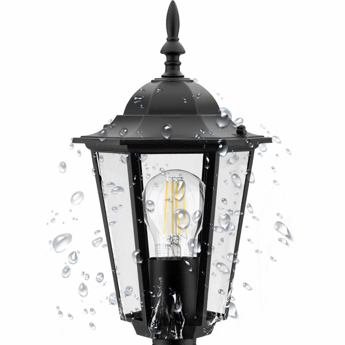 Stehende Außenlaterne 42cm – Schwarz – E27 Fassung – Aluminium & Glas – IP44
