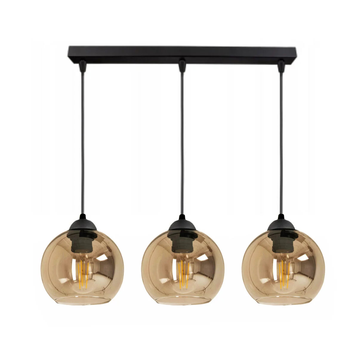 3-lichts langwerpige hanglamp industrieel amberkleurig