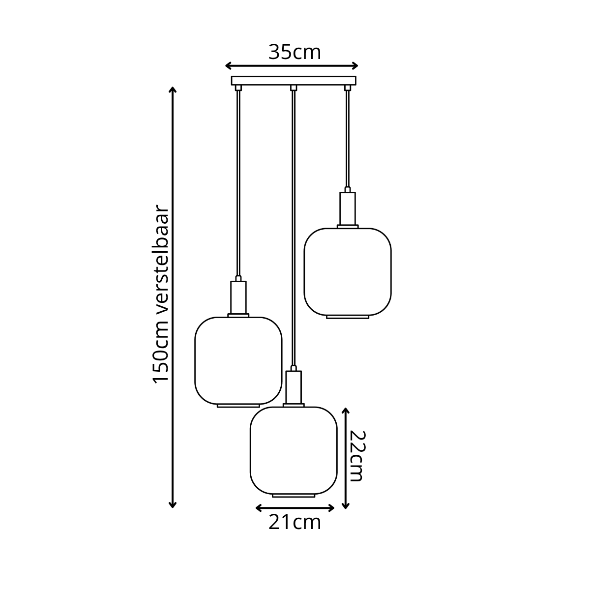 Pendelleuchte Schwarz mit Messing und Rauchglas – 3-flammig – Aura Trio