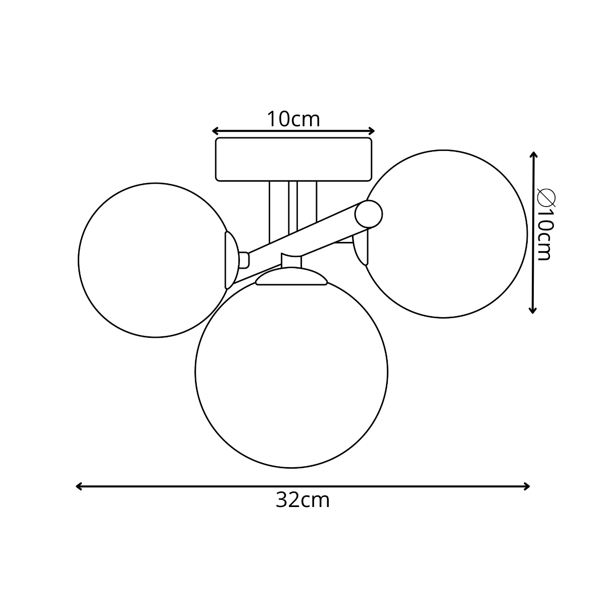 Deckenleuchte Gold mit 3 bernsteinfarbenen Glaskugeln