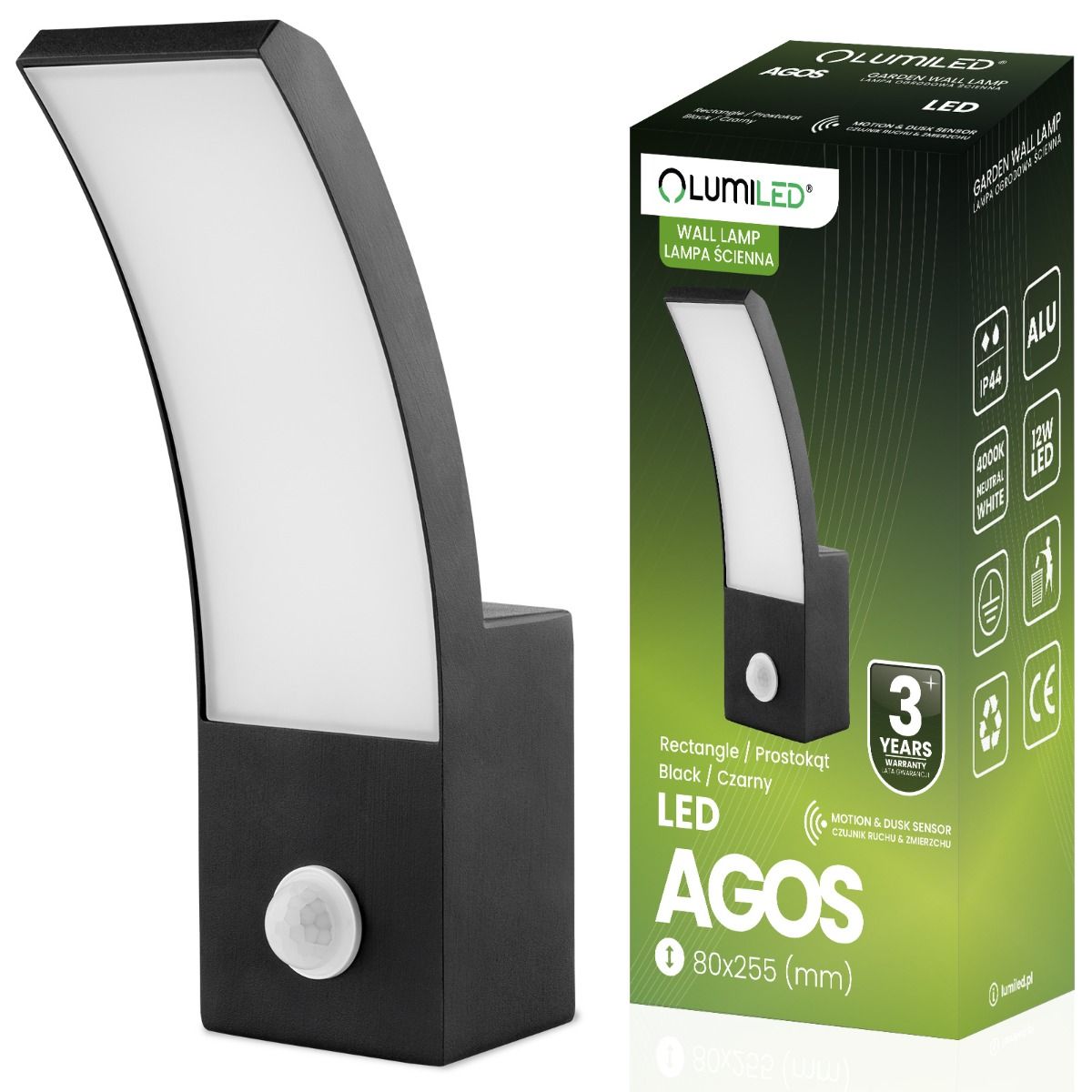 LED Außenwandleuchte mit Bewegungsmelder – 12W Fassadenlampe, 4000K Tageslichtfarbe
