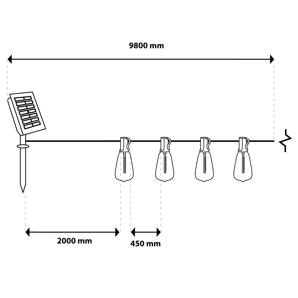 Solar-Lichterkette – 30 LEDs – 9,8 m – 2700K warmweiß – Mit Fernbedienung