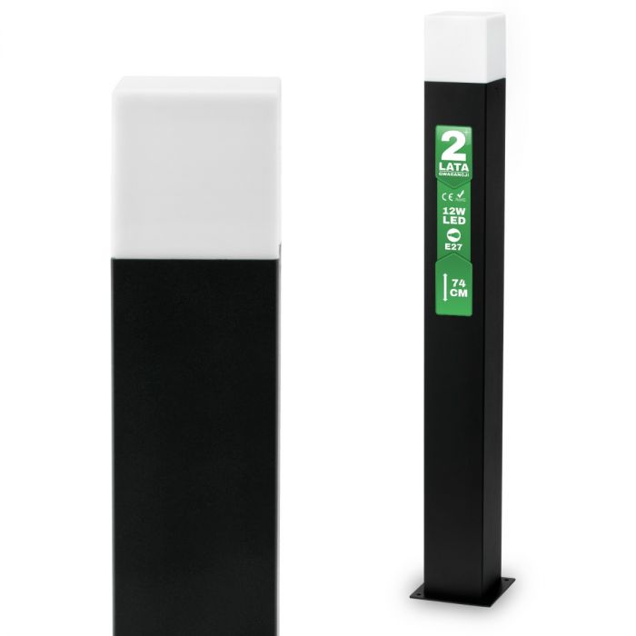 Gartenlampe für draußen – Quadratischer Standmast 74cm – Schwarz – E27-Fassung