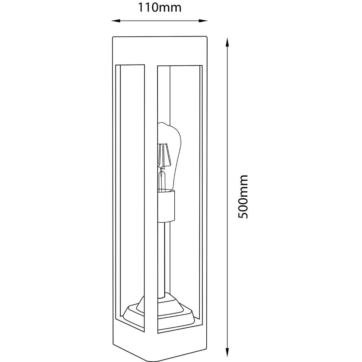 Gartenmastlampe für den Außenbereich - Schwarzes Aluminium und Glas - 50 cm - E27-Fassung - Stehende Gartenbeleuchtung