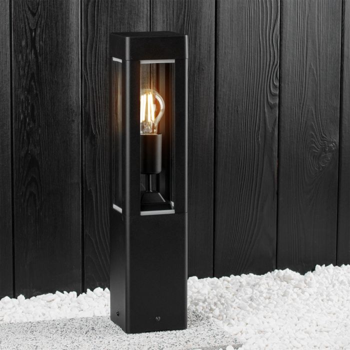 Gartenmastlampe für den Außenbereich - Schwarzes Aluminium und Glas - 50 cm - E27-Fassung - Stehende Gartenbeleuchtung