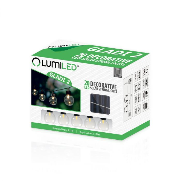 Solar-LED-Lichterkette mit Kugeln, 7,5 m – Warmweißes Licht (3000K) | Solar-Gartenbeleuchtung