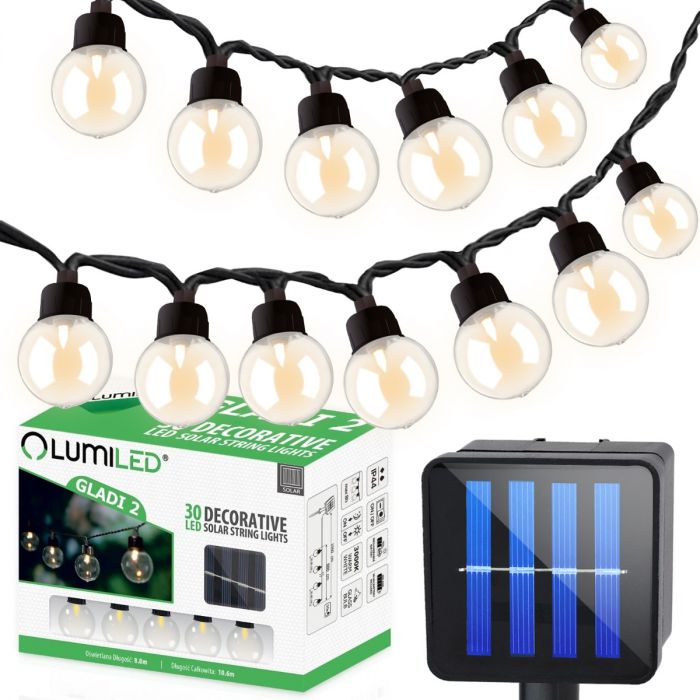 Solar-Gartengirlande – 50x LED-Birnen – 16,7m – Warmweiß 3000K
