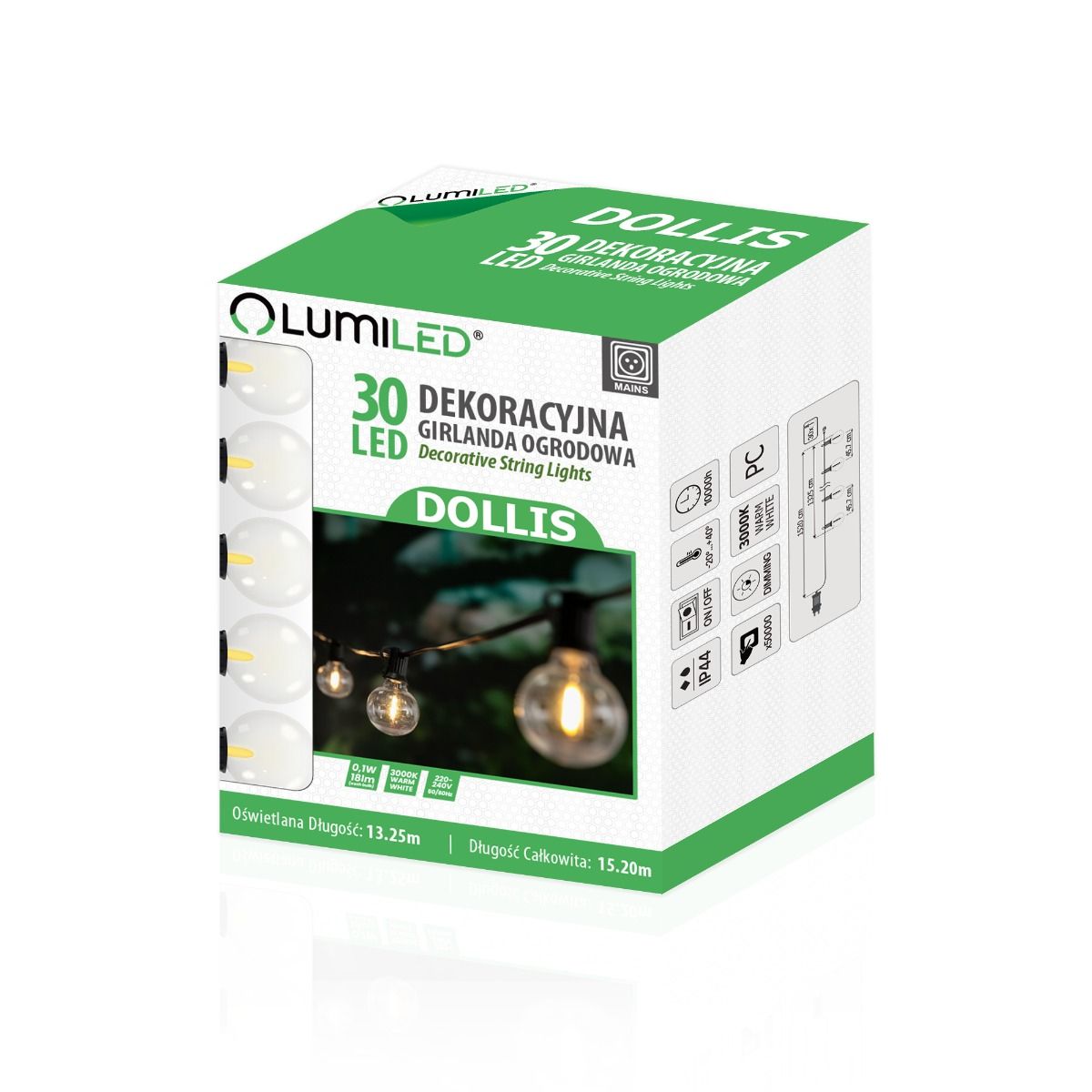 Outdoor Lichterkette 15,2m – 30x LED Kugeln 3000K mit Fernbedienung