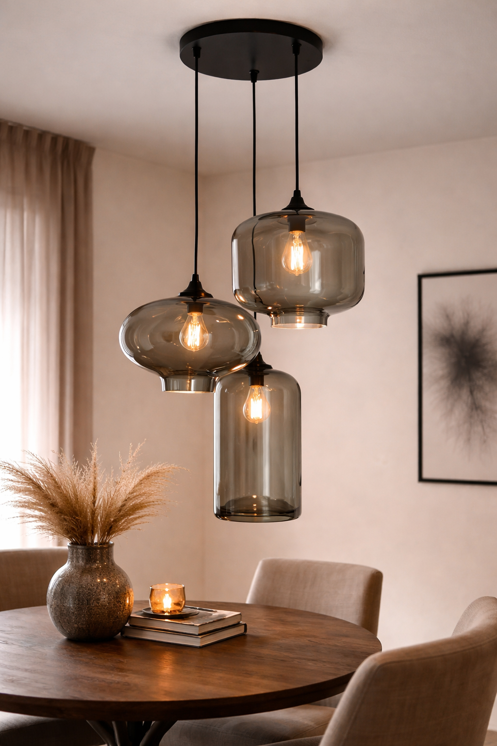 Hängeleuchte 3-flammig Rauchglas Industrial Schwarz