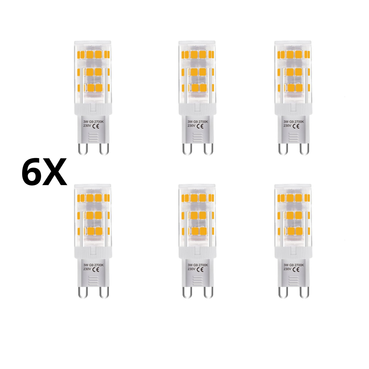 Set aus 6 G9 LED-Lampen – 3-Stufen, 3W, 250 lm, warmweiß 2700K