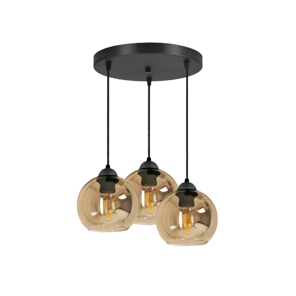 3-lichts hanglamp glas amber voor woonkamer of eetkamer