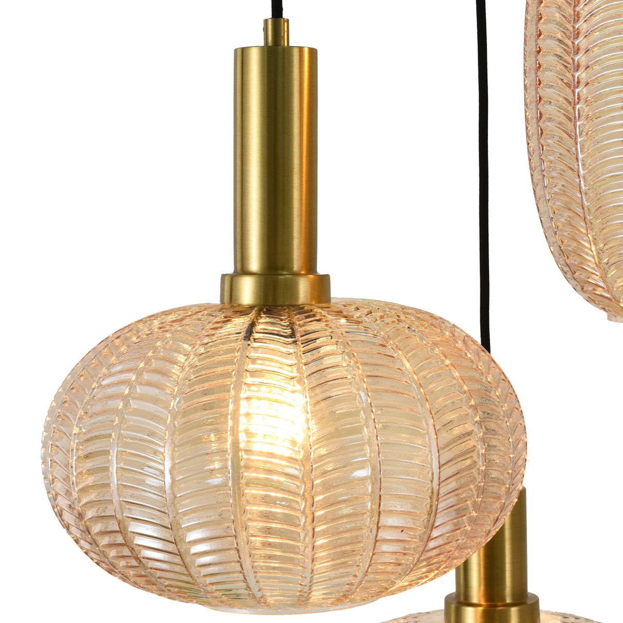 Hängelampe Schwarz mit Messing und Amberglas – 3-flammig – Liva