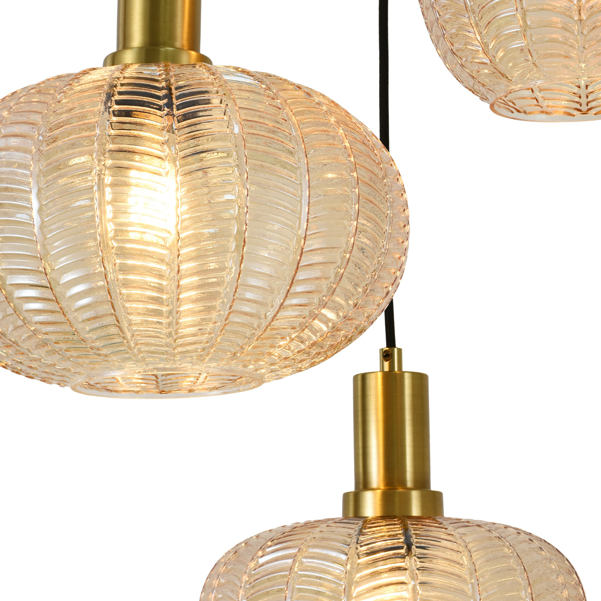 Hängelampe Schwarz mit Messing und Amberglas – 3-flammig – Liva