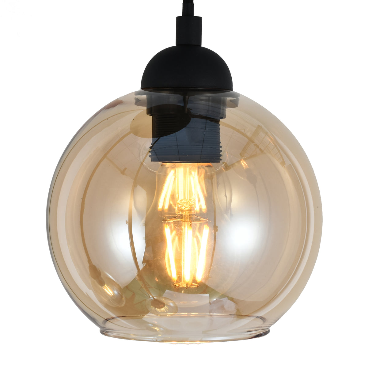 Industrielle 4-flammige bernsteinfarbene Pendelleuchte für Esszimmer, Wohnzimmer oder Büro