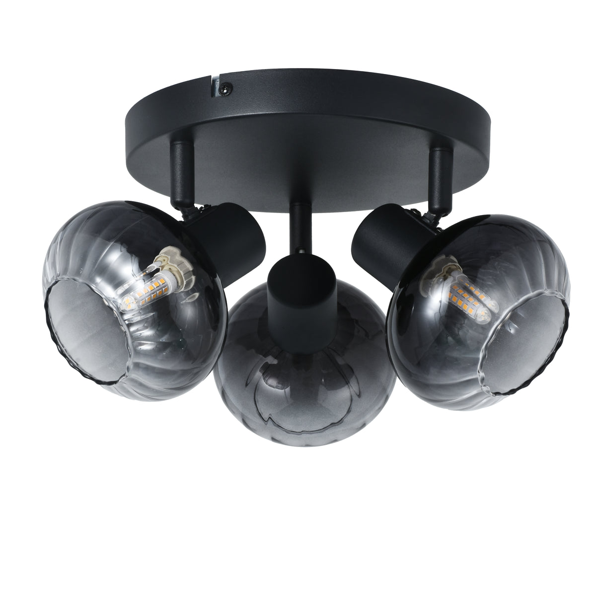 Deckenleuchte Schwarz - 3 Rauchglaskugeln - Yaro