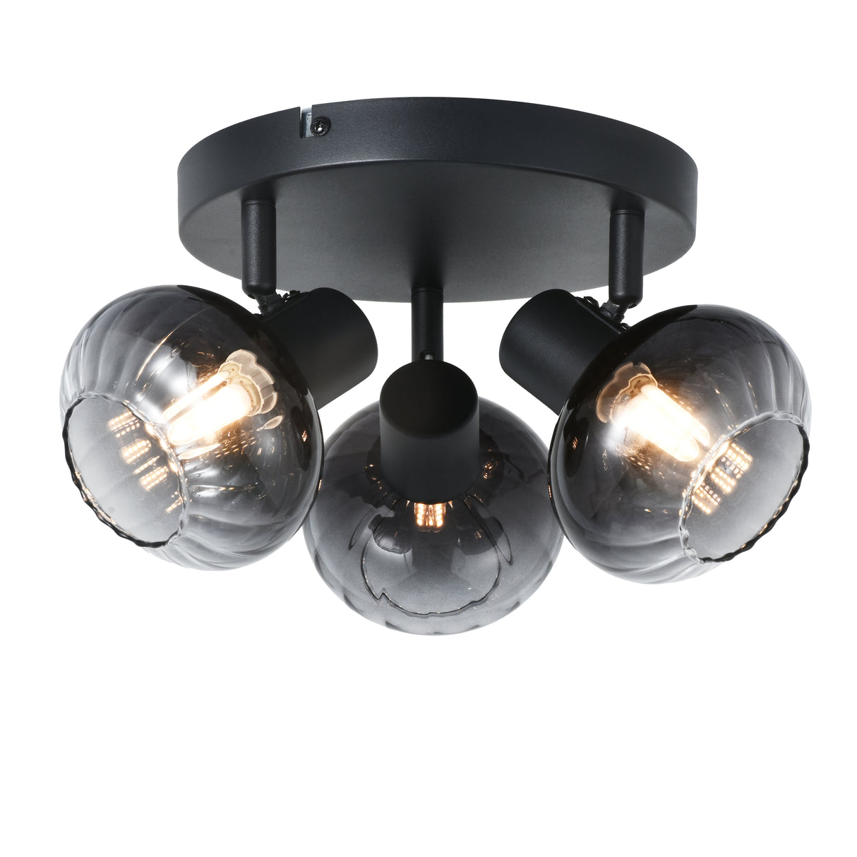 Deckenleuchte Schwarz - 3 Rauchglaskugeln - Yaro