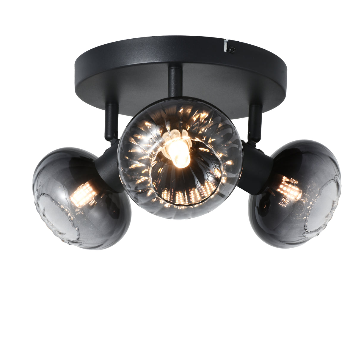 Deckenleuchte Schwarz - 3 Rauchglaskugeln - Yaro