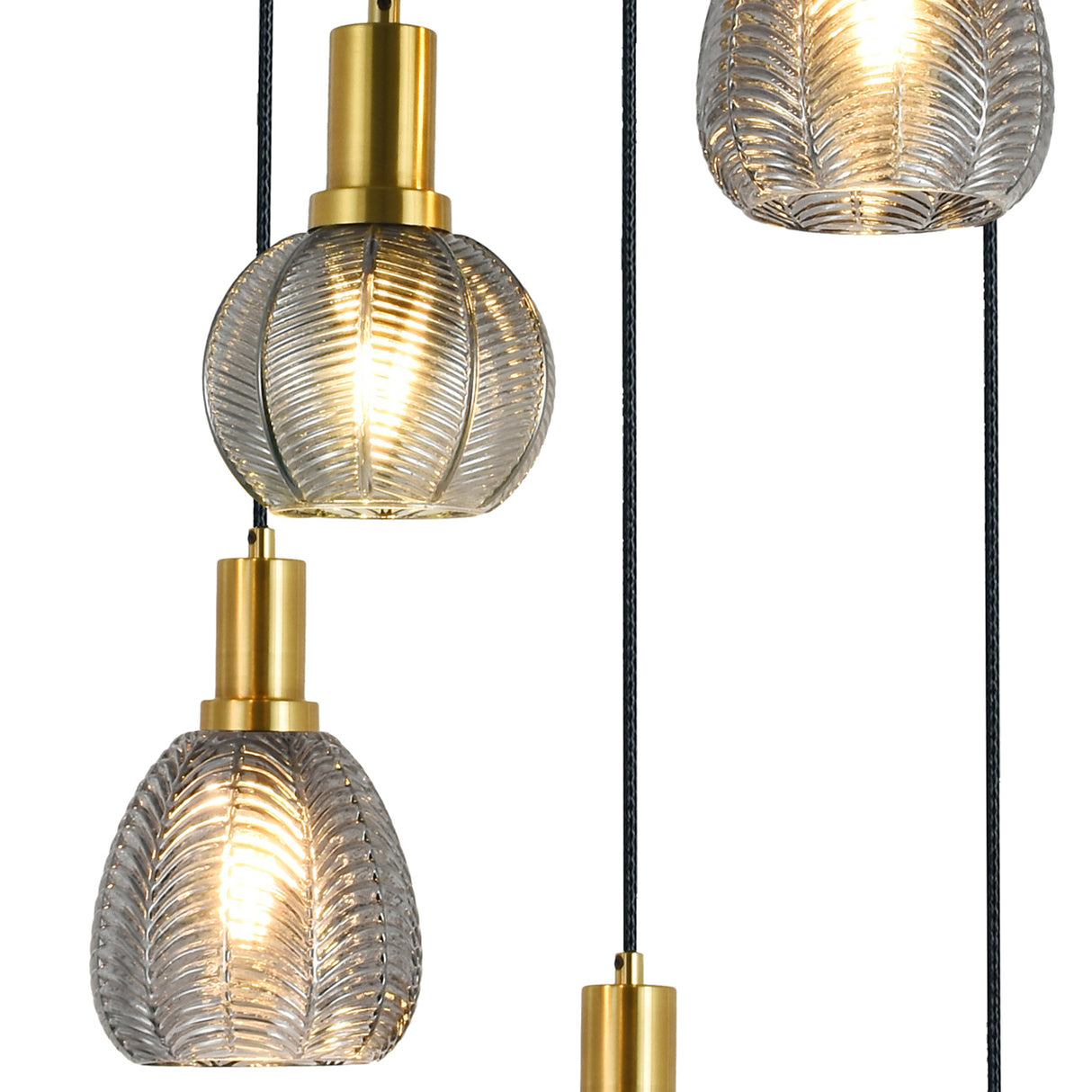 Hängelampe Sanne – Schwarz mit Rauchglas und Messing – 5 Lichtquellen