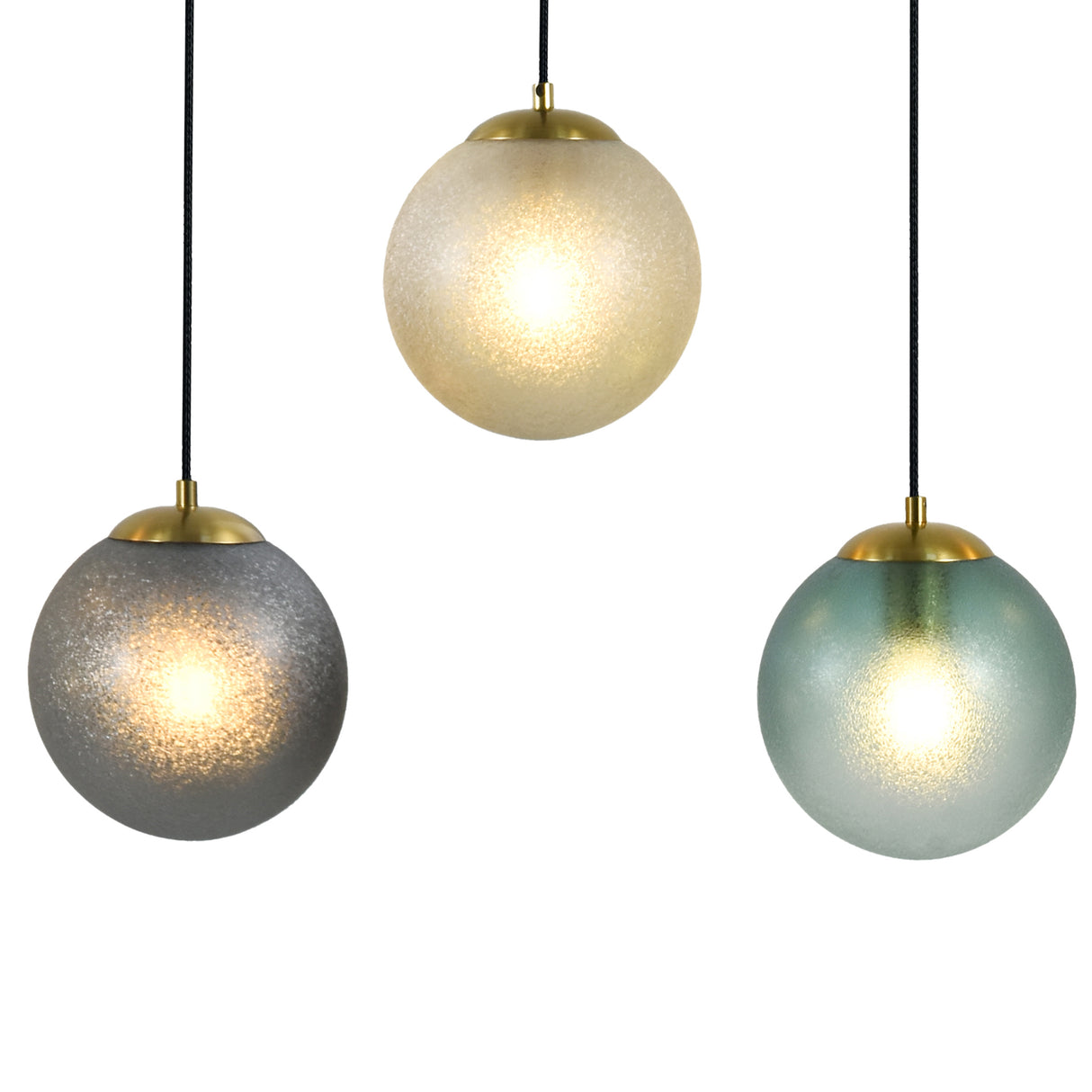 Hängelampe Noor – 5 farbige Kugeln mit Schwarz/Messing