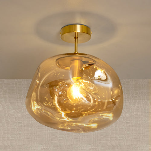 Glas-Deckenleuchte Gold mit Amberglas – Marly