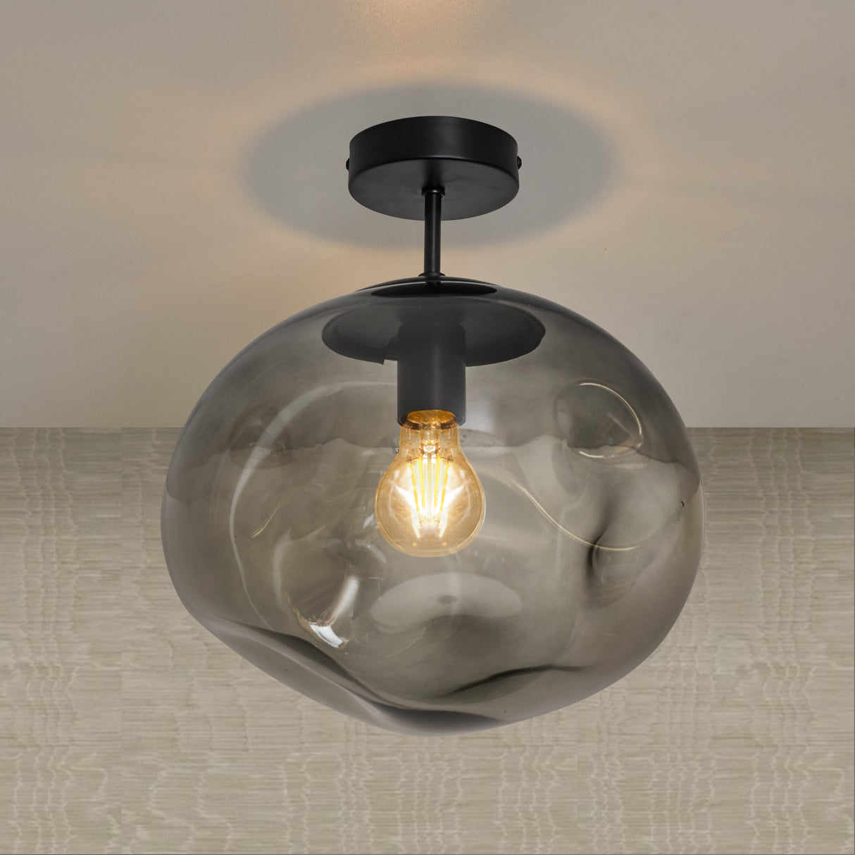 Glazen Plafondlamp Zwart met Smoke glas – Marly