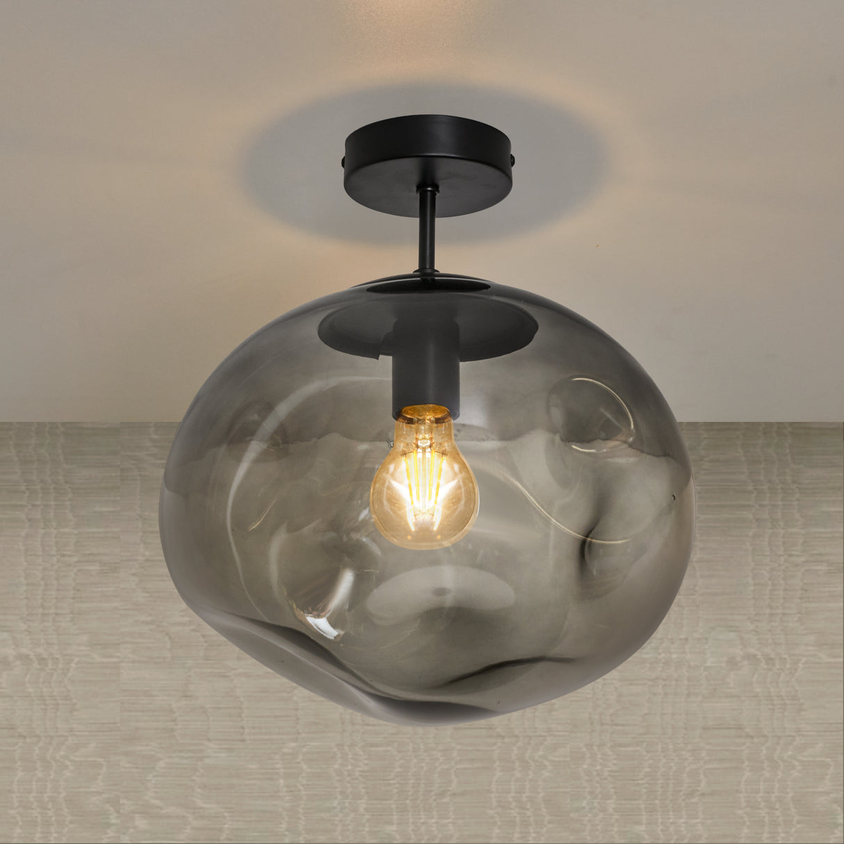 Glazen Plafondlamp Zwart met Smoke glas – Marly