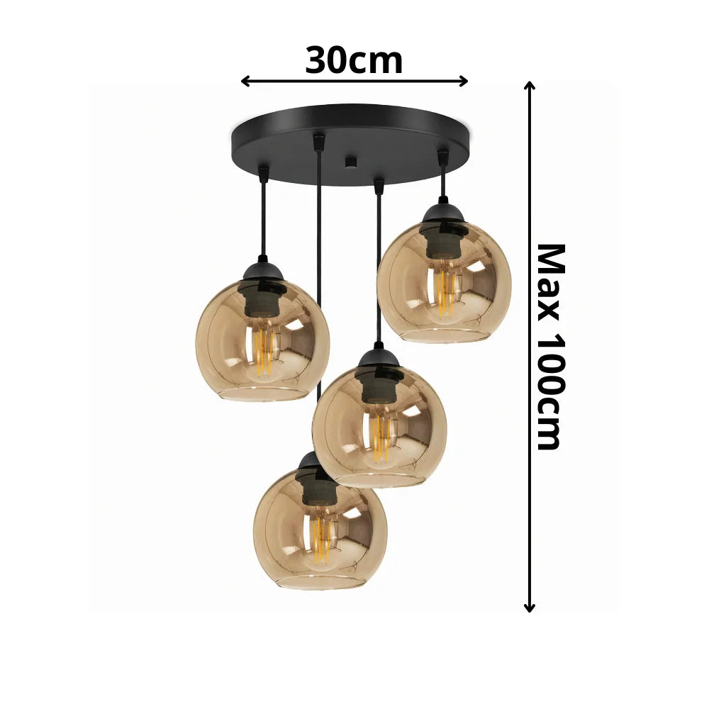 Hanglamp Amber 4-lichts industrieel voor eetkamer