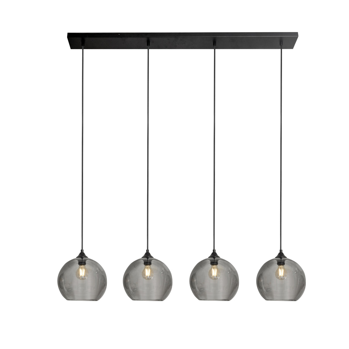 Hanglamp Zwart met Smoke Glas – 4-Lichts Langwerpig | Xavi