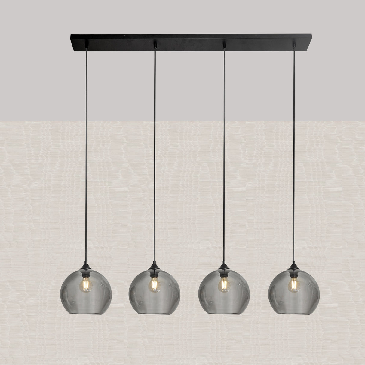 Hanglamp Zwart met Smoke Glas – 4-Lichts Langwerpig | Xavi