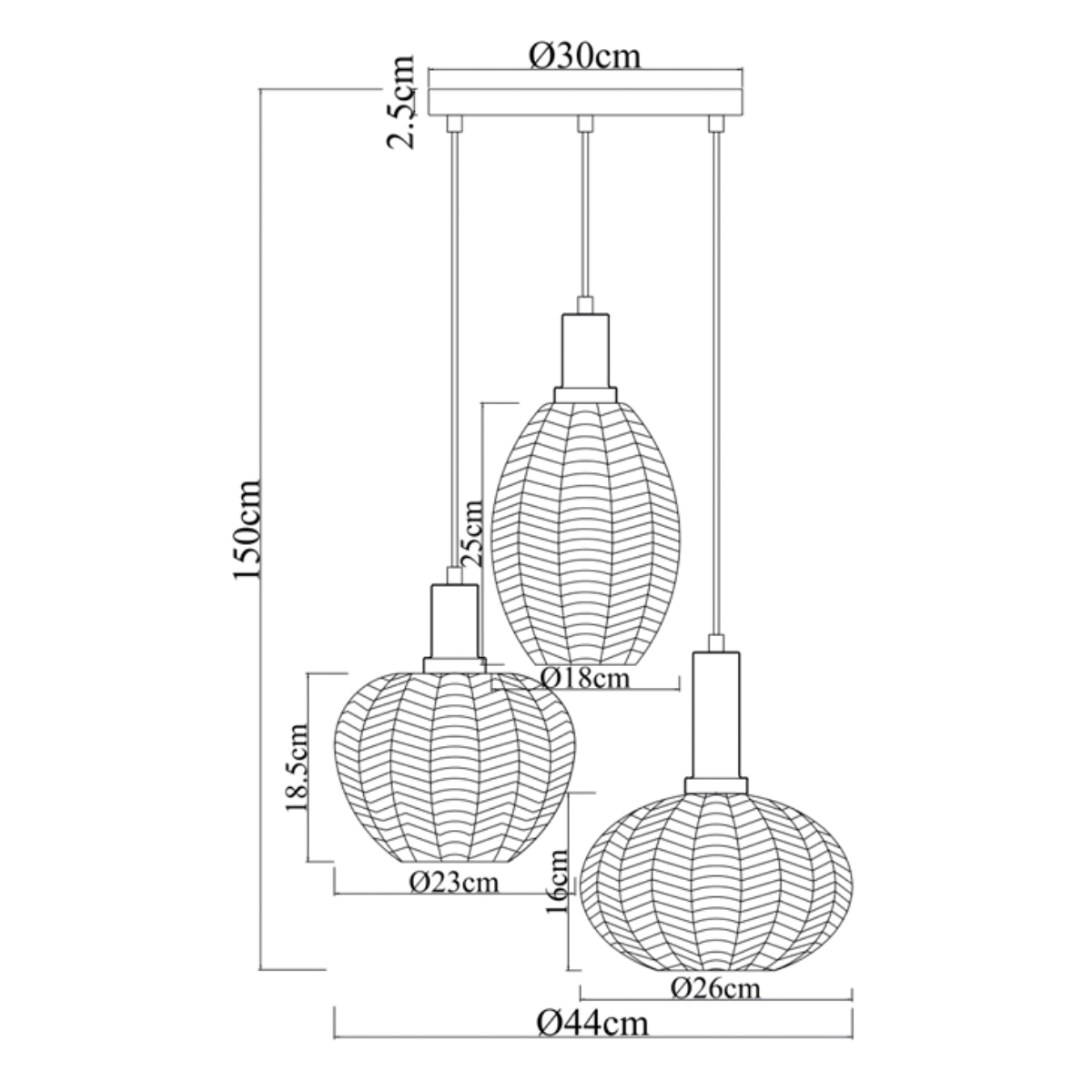 Hängelampe Schwarz mit Messing und Amberglas – 3-flammig – Liva