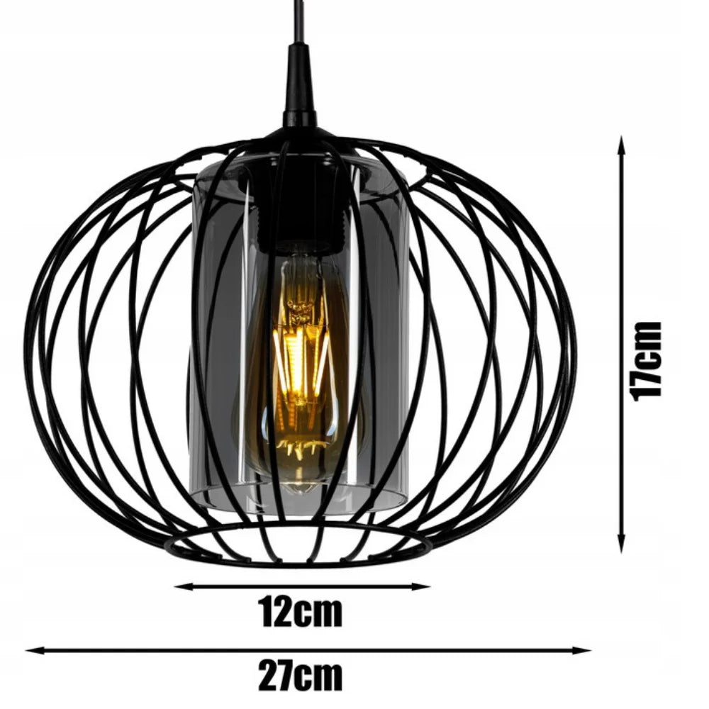 Zwarte hanglamp met smoke glas en draadstructuur design
