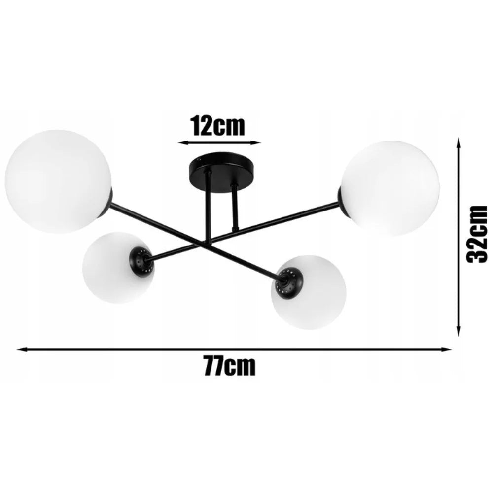 plafondlamp industrieel zwart 4-lamps voor woonkamer keuken