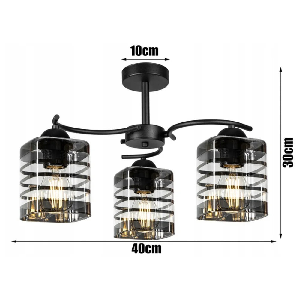 Plafondlamp langwerpig 3-lamps glas woonkamer eetkamer