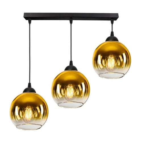 Langwerpige 3-lichts hanglamp goud eetkamer industrieel
