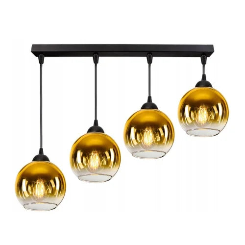 Langwerpige hanglamp goud 4-lichts industrieel boven eettafel