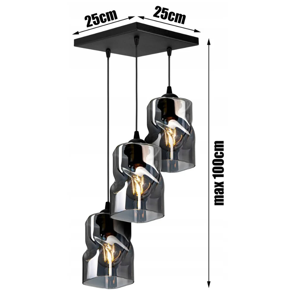 vierkante industriële glazen hanglamp met E27 fittingen
