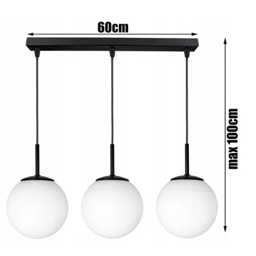 Zwart wit hanglamp 3-lichts met glazen bollen voor eettafel