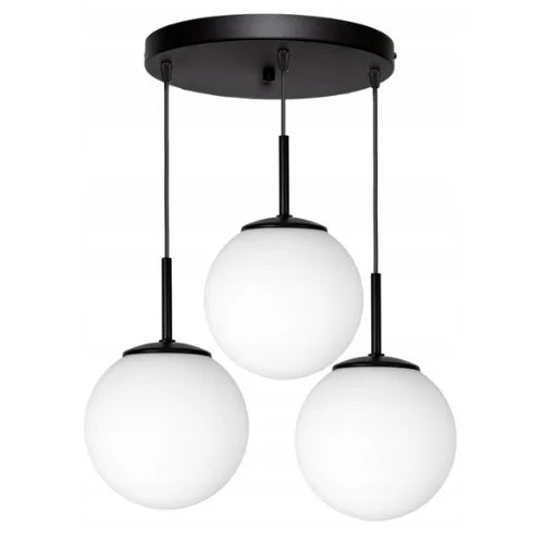 Hanglamp 3-lichts zwart wit voor eetkamer met ronde plaat