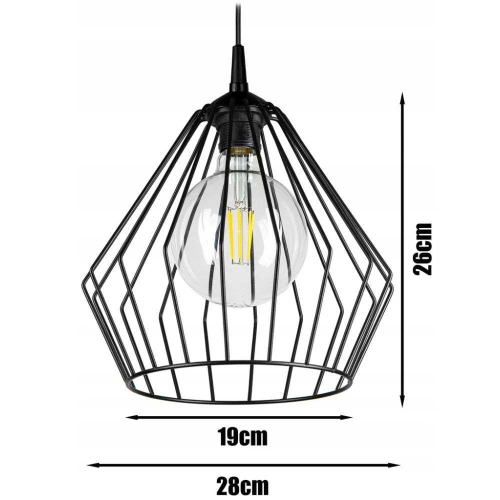 Zwarte hanglamp staal met geometrische diamantvorm